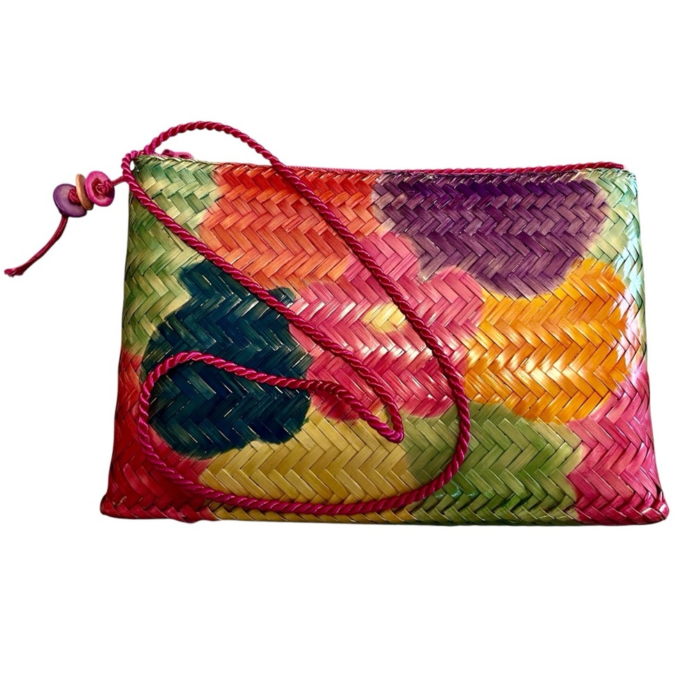 Yellow/Orange/Pink Bamboo Woven Floral Crossbody Bag Made in Philippines New